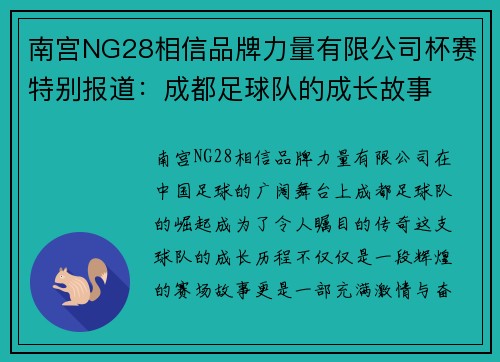 南宫NG28相信品牌力量有限公司杯赛特别报道：成都足球队的成长故事